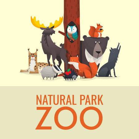 Zoo Advertisement with Cartoon Animals Instagram Design Template