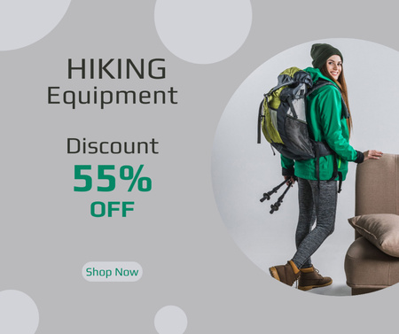 Template di design Offerta di vendita di attrezzatura per escursionismo di alta qualità con zaini Facebook