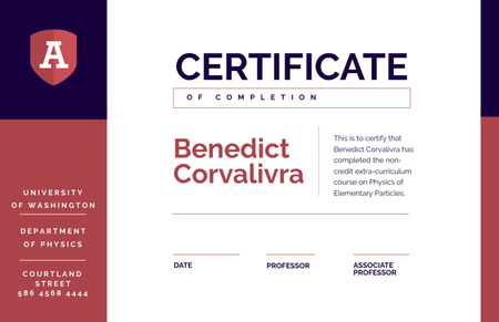 University Educational Program Completion in Red and Blue Certificate 5.5x8.5in Design Template