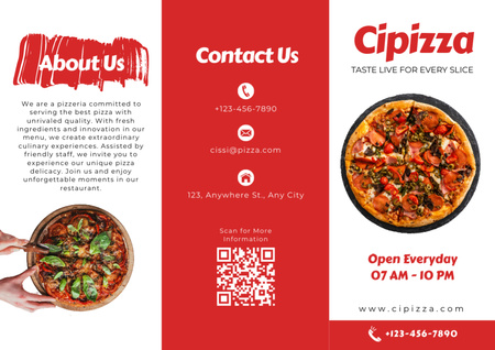 Pizzeria Promo with Delicious Appetizing Pizza Brochure Design Template
