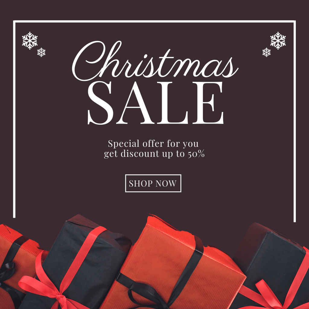 Christmas discount Holiday Presents and Ribbons Instagram AD Tasarım Şablonu