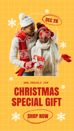 Happy Couple with Christmas Gift Instagram Story Design Template