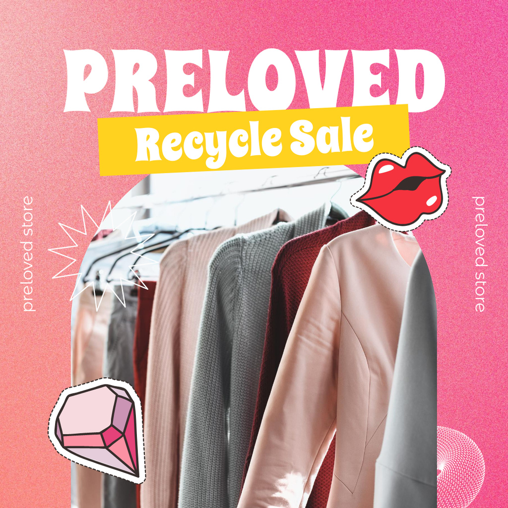 Female pre-owned clothes on hangers pink Instagram AD Design Template