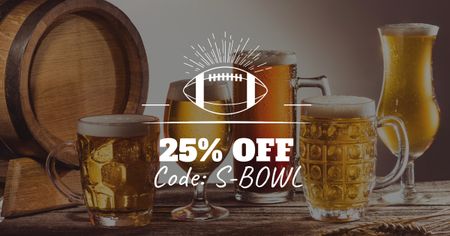 Super Bowl Ad with Beer Discount Offer Facebook AD Modelo de Design