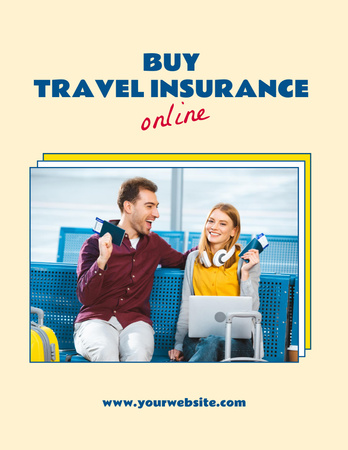 Offer to Buy Travel Insurance with Young Couple Flyer 8.5x11in Design Template