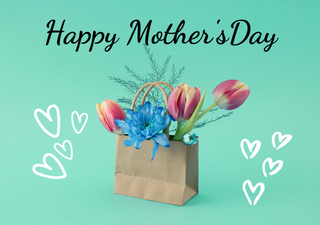 Mother's Day Greeting With Flowers In Bag Postcard A5 Πρότυπο σχεδίασης