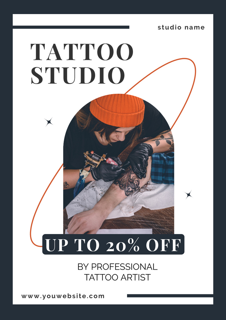 Template di design Tattoo Studio Service With Discount Offer By Artist Poster