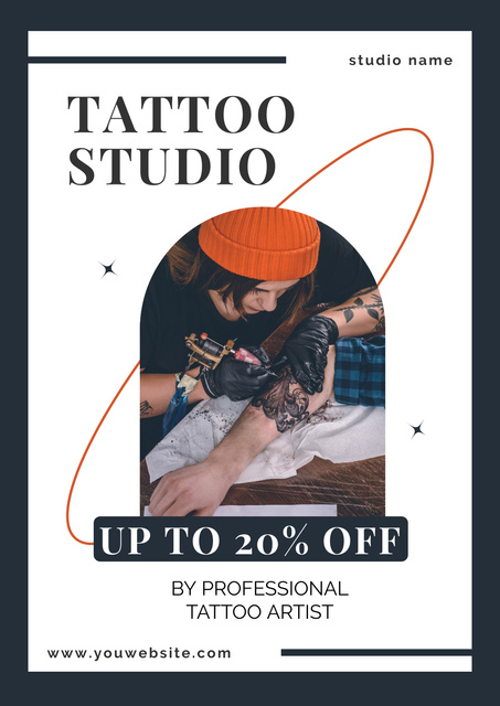 Tattoo Studio Service With Discount Offer By Artist Poster Πρότυπο σχεδίασης