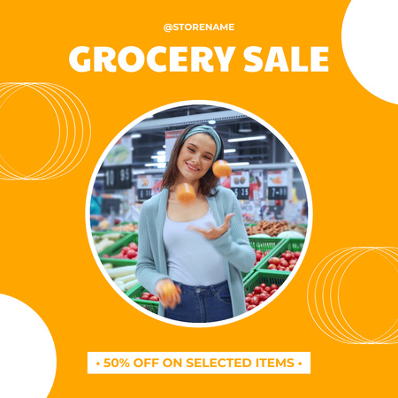 Grocery Offer with Woman in Supermarket Animated Post Design Template
