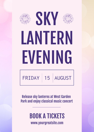 Sky lantern evening announcement on bokeh Flyer A6 Design Template