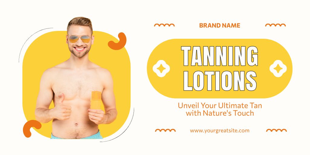 Tanning Lotion Offer with Smiling Man Twitter Modelo de Design