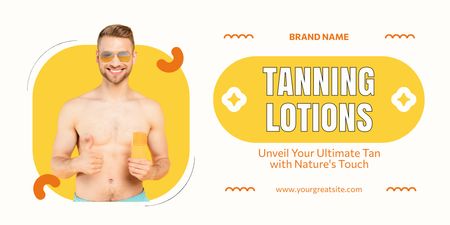 Tanning Lotion Offer with Smiling Man Twitter Design Template