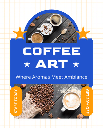 Жареный кофе в зернах и кофе с начинками по сниженным ценам Instagram Post Vertical – шаблон для дизайна