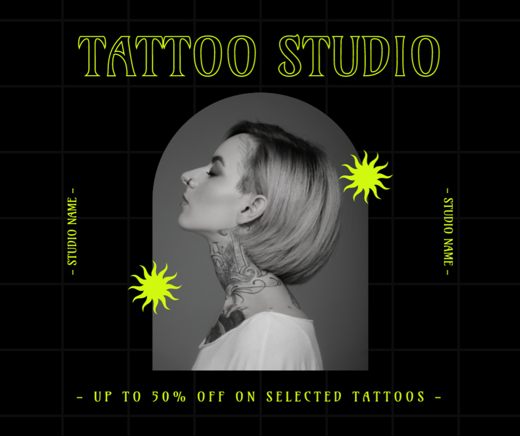 Modèle de visuel Gray Tattoos In Professional Studio With Discount - Facebook