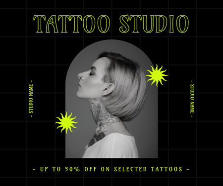 Tatuagens cinza em estúdio profissional com desconto Facebook Modelo de Design