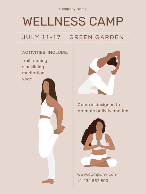 Template di design Wellness Camp Yoga Offer on Beige Poster US