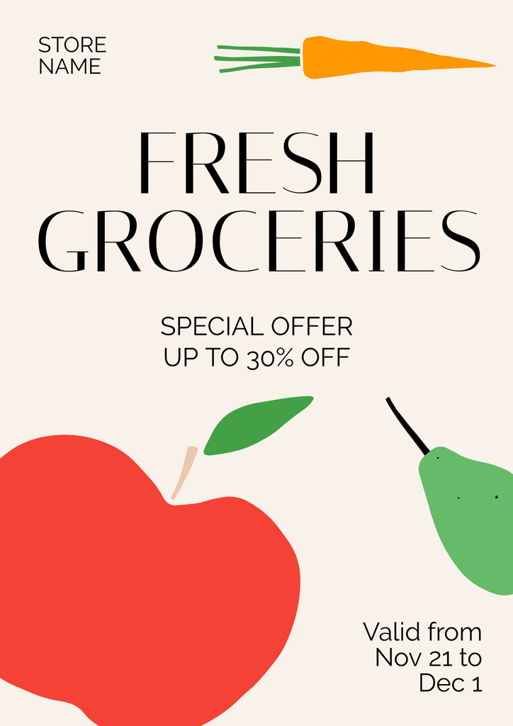 Fresh Veggies And Fruits With Special Sale Offer Posterデザインテンプレート
