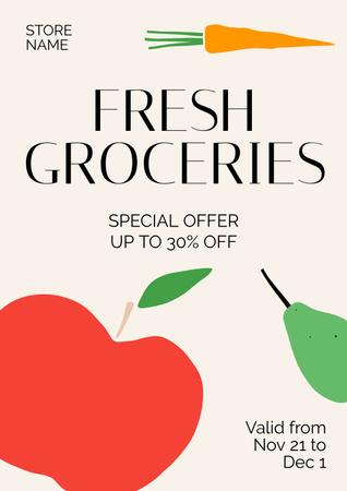 Designvorlage Fresh Veggies And Fruits With Special Sale Offer für Poster