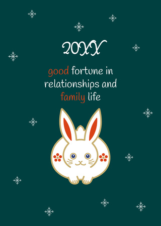 New Year Greeting with Rabbit Postcard A6 Vertical Design Template