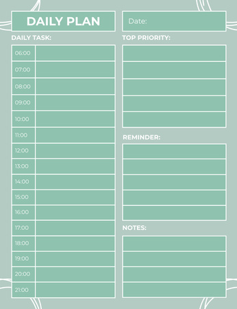 Designvorlage Tagesplan auf grünem Muster für Notepad 107x139mm