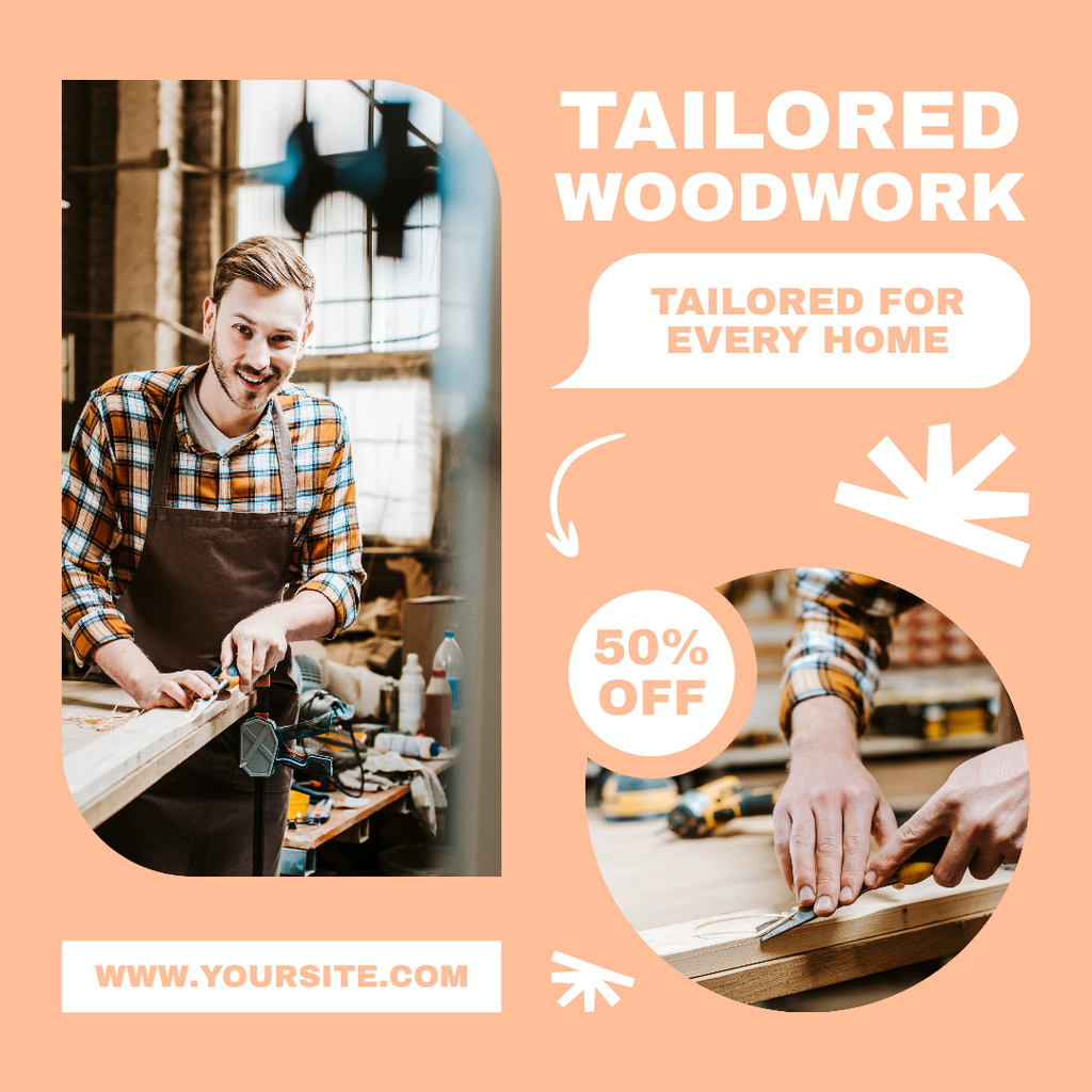 Designvorlage Tailored Woodworking Service At Discounted Rates Offer für Instagram AD