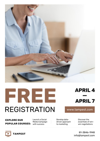 Plantilla de diseño de Online Courses Offer with Woman typing on laptop Poster A3 