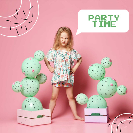 Party Announcement with Cute Little Girl Instagram Design Template