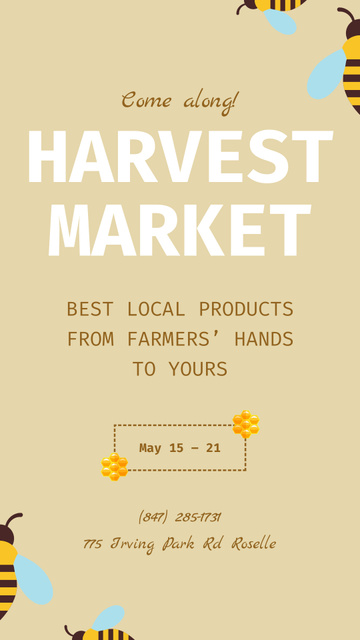 Harvest Market With Local Farmers Announcement Instagram Video Story Modelo de Design