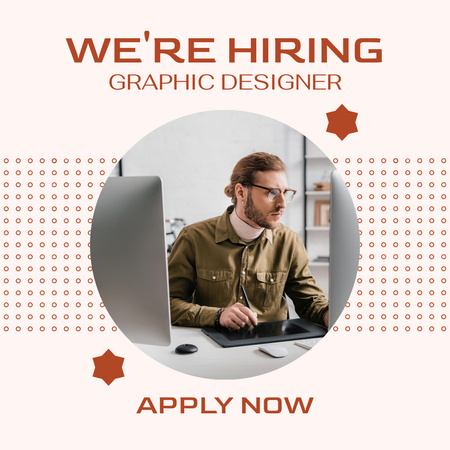 Graphic Designer Vacancy with Man working at Workplace Instagram Design Template