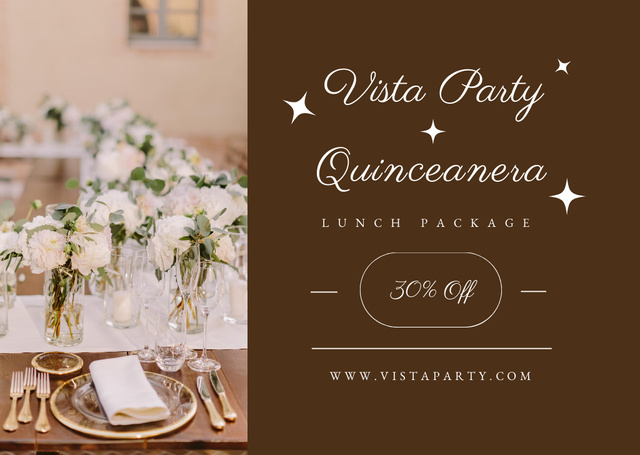 Designvorlage Festive Quinceanera Lunch Package Offer At Reduced Price für Flyer A6 Horizontal