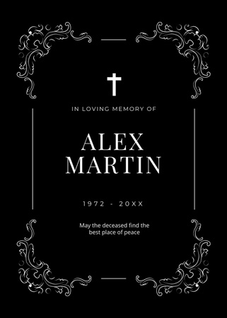 Funeral Memorial Card with Vintage Frame and Cross Postcard 5x7in Vertical Design Template