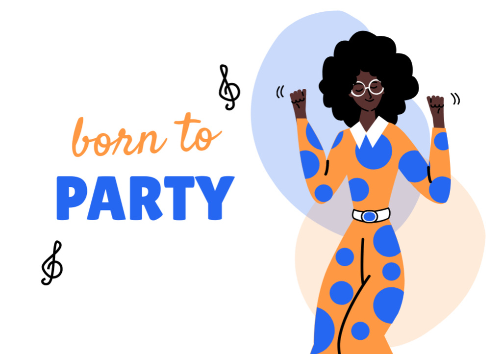 Cute Party Announcement Dancing With Illustration Postcard A5 Design Template