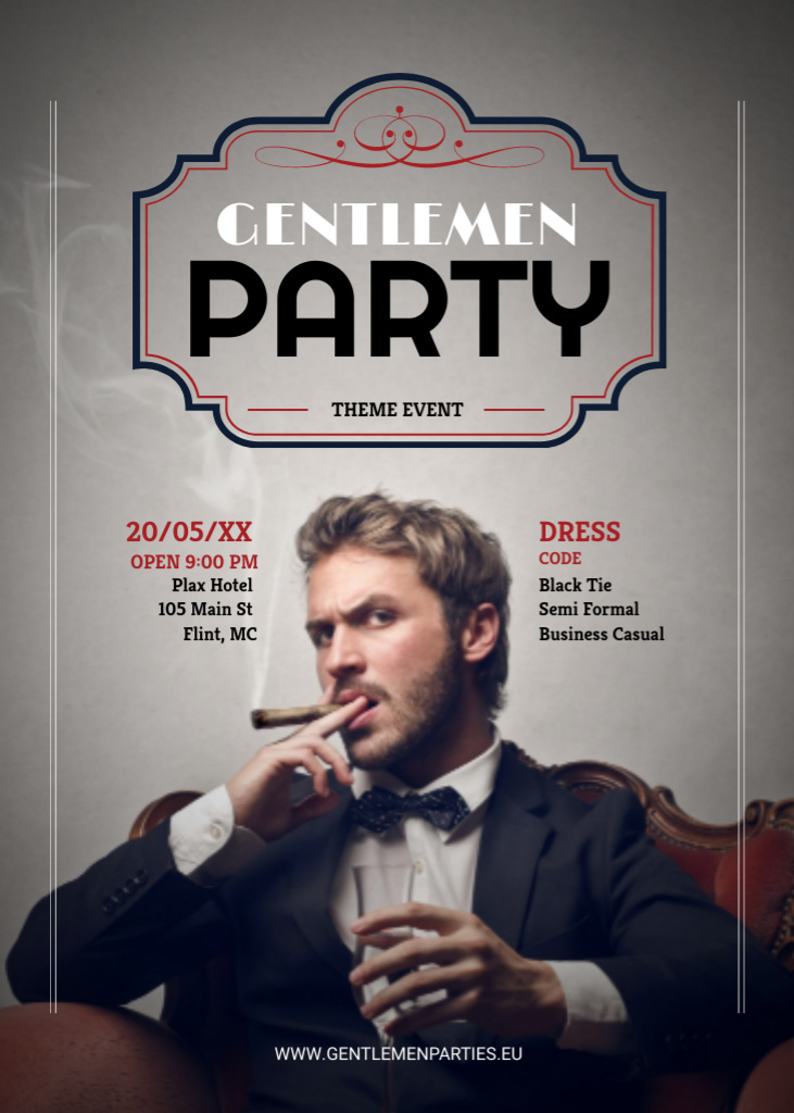 Designvorlage Gentlemen Party with Stylish Man für Invitation