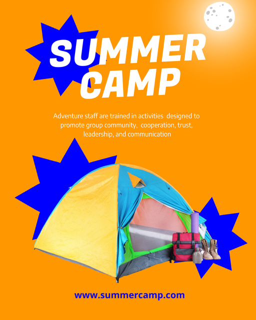 Summer Camp Ad with Tent Poster 16x20in Tasarım Şablonu