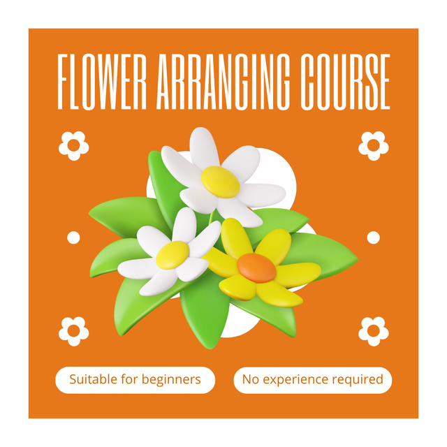 Flower Courses Ad with 3D Flowers Animated Postデザインテンプレート