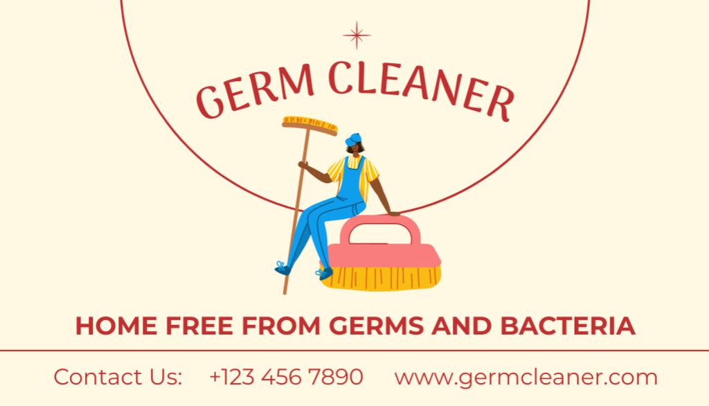 Designvorlage Non-toxic Cleaning Services Ad With Broom And Brush für Business Card US