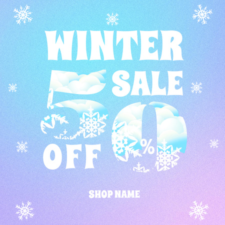 Winter Sale Announcement with Discount on Gradient Instagram Design Template