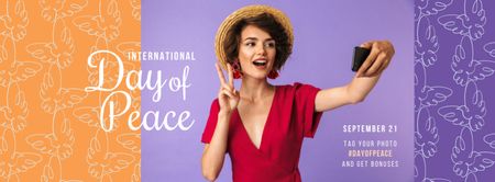 International Day of Peace Happy Woman Taking Selfie Facebook cover Design Template