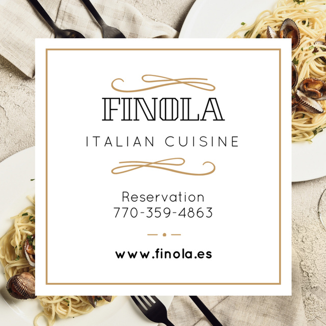 Designvorlage Italian Restaurant Offer with Seafood Pasta Dish für Square 65x65mm