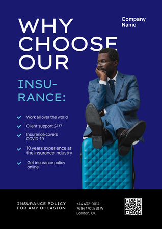 Travel Insurance Discount Offer in Blue Poster A3 Tasarım Şablonu