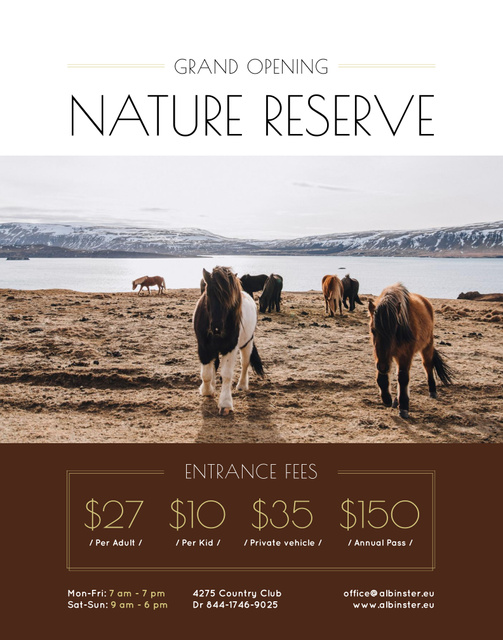 Nature Reserve Grand Opening Ad with Herd of Horses Poster 22x28in Design Template