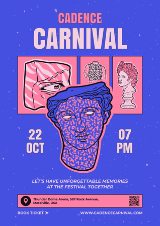 Designvorlage Ankündigung eines Musikfestivals mit Karneval für Poster