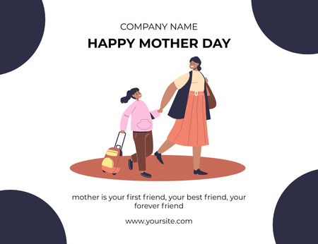 Illustration of Mom Daughter on Mother's Day Thank You Card 5.5x4in Horizontal Design Template