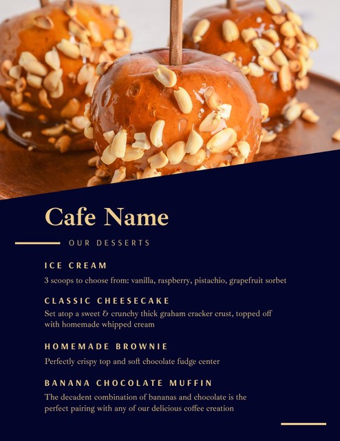 Delicious Desserts List in Cafe Menu 8.5x11in Πρότυπο σχεδίασης