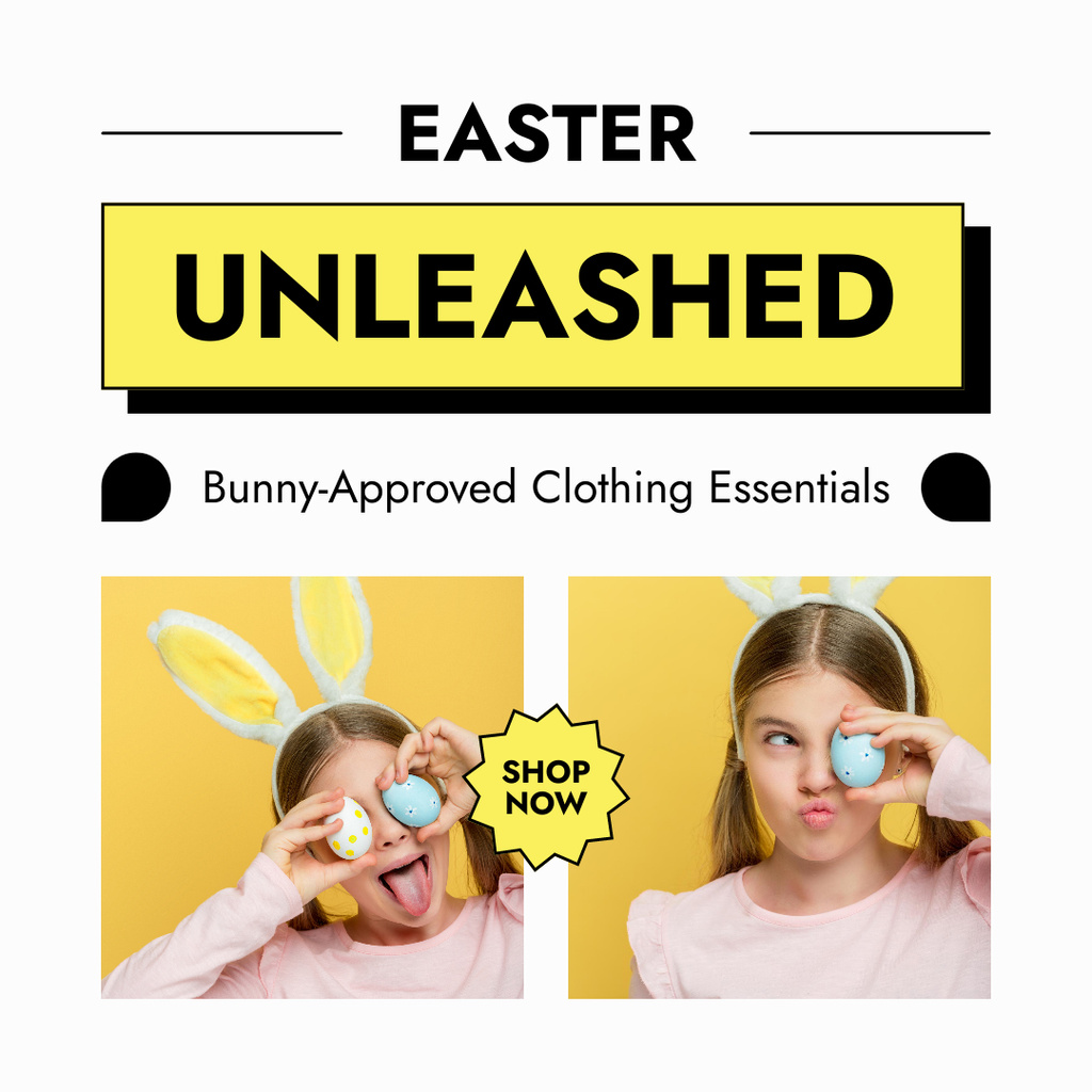 Easter Sale with Cute Girl in Bunny Ears Instagram AD Tasarım Şablonu