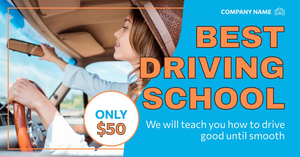 Certified Auto Driving School Trainings With Fixed Price Facebook AD Tasarım Şablonu