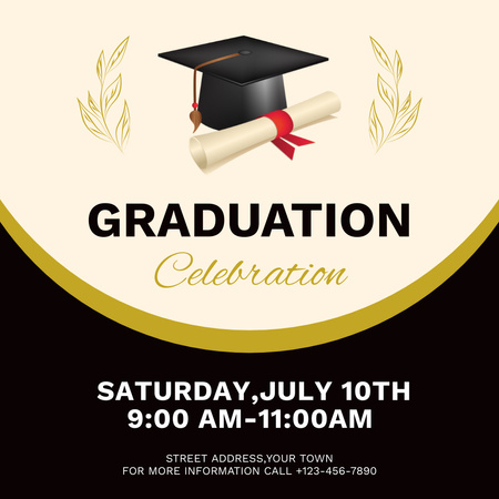 Graduation Party Celebration Ad on Black and Beige Instagram Design Template
