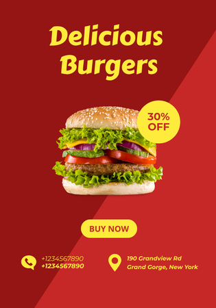 Fast Food Offer with Tasty Burger Poster 28x40in Design Template