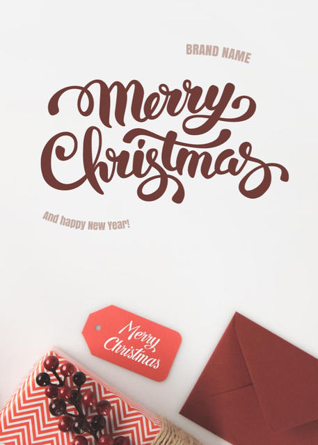 Wonderful Christmas and Happy New Year Greeting with Holiday Baubles Postcard 5x7in Vertical Design Template