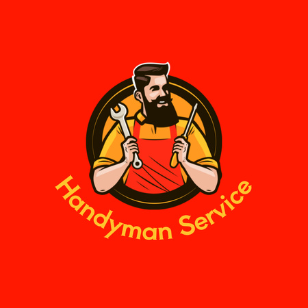 Handyman Services with Happy Worker with Tools Animated Logo Design Template
